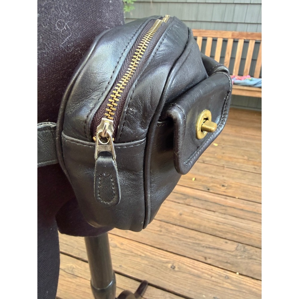 Rare Vintage Coach Black Leather Belt Bag Waist Pack Turnlock Brass Hardware - Picture 5 of 16